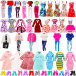 Barwa 25 Pcs Fashion Doll Clothes & Accessorie Including 5 Tops 5 Pants Casual Outfits 8 Dresses 1 Sweater 1 Coat 1 Jacket with 10 Shoes for 11.5 Inch Dolls