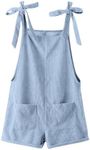 OYOANGLE Women's Strap Tie Knot Shoulder Pocket Front Romper Corduroy Overall Shorts Jumpsuit Light Blue X-Large