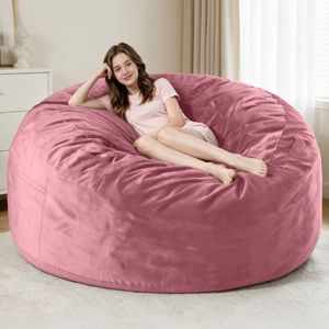 Homguava 6 FT Bean Bag Chair: 6' Bean Bags with Memory Foam Filled, Large Beanbag Chairs Soft Sofa with Dutch Velvet Cover-Dusty Pink