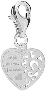 925 Sterling Silver Best Friends Forever Designer Heart Lobster Clasp Clip-On Charm | Gift Boxed | Handmade In UK, Sterling Silver