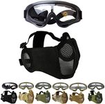 Outgeek Airsoft Mask, Lower Steel Mesh Mask Protective Half Face Mask UV Protection Glasses Comfortable and Cool Mask Goggles Set for Adult Men Women Children (Black-Type B)