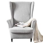 Wingback Chair Covers 2 Piece Set - 2 IN 1 Design Armchair Covers Solid Soft Wing Back Chair Cover Stretch Wing Chair Slipcover Furniture Protector for Living Room Bedroom Hotel (Light Grey)