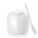 ONTUBE Ceramic Sugar Bowl with Lid and Spoon,Porcelain Seasoning Box Salt Bowl,8oz (White)