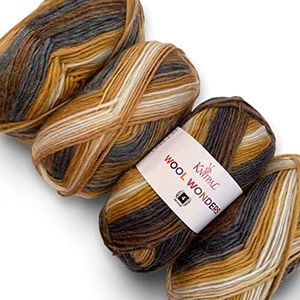 Wool Wonders Yarn for Crocheting, 4 Skeins, 640Yds/400G, Free Patterns - Wool Yarn for Knitting - Aran/Heavy #4 Medium Worsted Weight - Navy Hazelnut