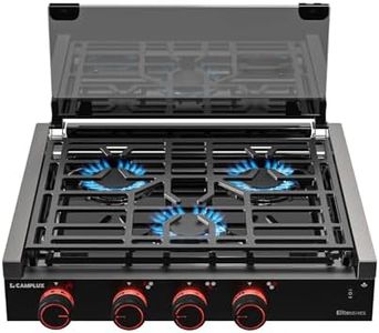 CAMPLUX RV Stove 3 Burners Flame Failure Protection, 21,000 BTU Propane Cooktop with Tempered Glass Cover, 21-Inch Slide-In Gas Rangetop for RVs, Campers, Motorhomes, and Boats, Black