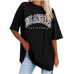 Ladies Tops Round Neck Oversized T Shirts for Women Drop Shoulder Y2k Short Sleeve Letter Printed T Shirts Casual Plus Size Summer Tunic Tops Fashion T-Shirts for Teen Girls UK Size S-5XL Clearance