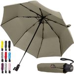 Gorilla Grip Windproof Compact Stick Umbrella for Rain, One-Click Automatic Open and Close, Strong Reinforced Fiberglass Ribs, Easily Collapsible, Lightweight Portable Umbrellas for Travel, Beige