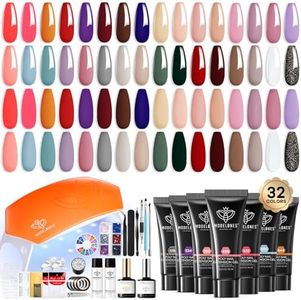 Modelones 133pcs Poly Nail Gel Kit, 32 Colors Spring Pink Pastel Poly Extension Gel kit with Nail Lamp Base Top Coat Slip Solution Builder Enhancement Manicure Tools for Starter Supplies
