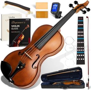 AKLOT Hourglass 4/4 Violin Set: Ergonomic Body, Solid Spruce Top Fiddle, Maple Back, Acoustic Beginner Violin with Hard Case, Lesson Book, Bow, Shoulder Rest, Tuner, Fretboard Stickers, Matte Brown