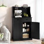 HOLTICO Kitchen Microwave Cabinet, Pantry Cupboard Kitchen Pantry Storage Cabinet with Doors and Adjustable Shelves Freestanding Kitchen Cupboard for Kitchen, Living Room, Black