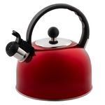 2.5 Liter Whistling Tea Kettle - Modern Stainless Steel Whistling Tea Pot for Stovetop with Cool Grip Ergonomic Handle - Black or Stainless Steel (Red)