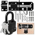 Door Lock Gate Bolt＆Door Latch Hasp,Stainless Steel Sliding Gate Bolt and Heavy Duty Door Lock, Padlock Shed Lock with Screws for Wooden Gates Garden Gate