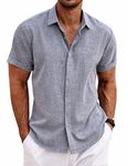 COOFANDY Men's Linen Shirts Short Sleeve Casual Shirts Button Down Shirt for Men Beach Summer Wedding Shirt, Dark Blue Grey, X-Large