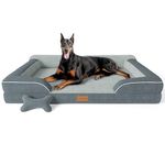 CWAWZ XXL Dog Bed for Extra Large Dogs, Giant Orthopedic Dog Bed with Cooling Gel Memory Foam, Waterproof Dog Bed with Removable Washable Cover, 53" Dog Sofa Bed Dutch Velvet with Bone Toy, Dark Gray