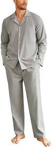 Ekouaer Pijama Hombre con Camiseta Manga Larga y Pantalón Invierno Conjunto de Pijama de algodón para Hombre Cintura elástica y cordón, Gris, XL