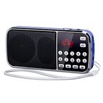 PRUNUS J-189 Radio AM FM, Bluetooth Radio,Pocket Radio Portable Radio with Dual Speakers Heavy Bass, LED Flashlight, TF Card Slot USB AUX MP3 Player, Rechargeable Battery Operated Radio(Blue)