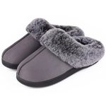 VeraCosy Women's Classic Suede Memory Foam Slippers Anti-Skid Scuff with Warm Faux Fur Collar, Dark Grey, 5/6 UK