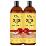 Rey Naturals Castor Plus Coconut Oil | Premixed Coconut Oil and Castor oil for Hair Growth - Nourishes Hair |Luscious Hair & Silky Smooth Skin 100% Natural, Use For Men & Women | Pack of 2 (400 ml)