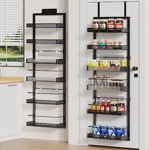 POKIPO 6-Tier Over the Door Pantry Organizer, 2 in 1 Large Door Spice Rack with Adjustable Metal Baskets, Heavy Duty Hanging or Wall Mounted Storage Organizer for Kitchen Pantry and Room Wall