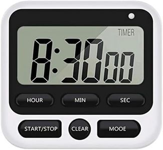 Digital Kitchen Timer with Mute/Loud Alarm Switch ON/Off Switch, 12 Hour Clock & Alarm, Strong Magnet and Simple Operation, Count Up & Count Down for Kids Teachers Cooking, Large LCD Display (Black)