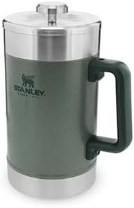 STANLEY Classic Stay Hot French Press 1.4L - Keeps hot for 4 hours - Mesh Filter - Minimal Sediment - Integrated steel coffee press - BPA-free - Dishwasher Safe - Hammertone Green
