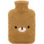 samply Hot Water Bottle with Cute Cover,2L Hot Water Bag for Hot and Cold Compress, Hand Feet Warmer,Neck and Shoulder Pain Relief, Brown Bear