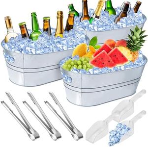 4 Gallon Ice Buckets for Parties, IKAYAS Galvanized Metal Ice Bucket Ice Tub with Scoop for Cocktail Bar Mimosa Bar Supplies, Large Champagne Bucket Beer bucket Metal Tub (3 Pack)