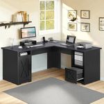 YITAHOME L Shaped Desk with File Drawer, 60" Computer Desk with Power Outlets, Corner Desk Home Office Desk with Monitor Stand & File Cabinet, Black