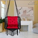 Patiofy Polyester Swing/Jhula For Adults/Premium Square Shape Swing For Adults/Jhoola For Balcony For Adults/Hammock Swing/Swing For Indoor/Includes Hanging Kit & Red L Cushion (Black) By Patiofy