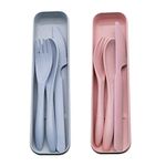 VicBou Travel Cutlery Set with Case, 2 Sets Portable Camping Cutlery, Reusable Spoon Fork Knife Sets for Travel Picnic School Camping Outdoor or Daily Use,(Blue, Pink)