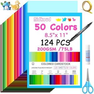 Nidkoud 124PCS Colored Cardstock 8.5" x 11", 50 Assorted Colors Construction Paper Bulk for Scrapbooking, 200GSM/75LB Thick Colorful Card Stock Printer Paper for Card Making, Kids School Supplies