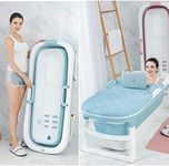 Adults Folding Bathtub, Portable Collapsible Bath Tub, Household Large Shower Tray, Comfortable Adult Bathtub Barrel with Cover, Wear-Resistant Non-Slip Double Drain Ergonomics, Children Swimming pool