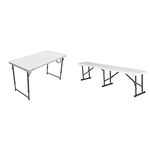 LIFETIME 6 Ft/1.83 m Fold in Half Bench, White & 4 x 2 ft (122 x 61 cm) Rectangular Light Commercial Fold-in-Half Folding Table with 3 Adjustable Heights of 22/29/36 in (56/74/91 cm)