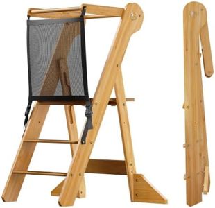 COSYLAND Foldable Toddler Kitchen Stool Helper - Height Adjustable Standing Tower for Bathroom Sink or Kitchen Counter - Step Stool for Toddlers Ages 18 Months to 6 Years Natural