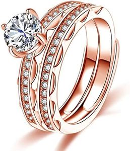 Bellitia Jewelry Anillos Banda de Boda Compromiso Promesa de Plata Esterlina 925 Chapado Oro Rosa, Anillo Apilable Ajustable con Circonita Cúbica para Mujeres