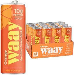 WAAY Sparkling Protein Drink, Orange, 12 fl oz Can, 10g Protein, 0g Sugar, 45 Calories (12 Pack)
