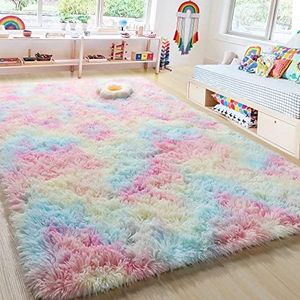 Pink Soft Area Rug for Bedroom,6x9.6,Fluffy Rugs,Shag Rugs for Living Room,Furry Rug for Girls Room,Shaggy Rug for Kids Baby Room,Fuzzy Rug for Nursery Dorm,Big Rug,Non-slip Rug,Pink Carpet,Home Decor