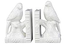 Benzara Ceramic Parakeet on A Tree Branch Bookend Set, White