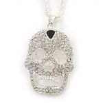 Avalaya Crystal Skull Pendant with Long Silver Tone Rope Style Chain/ 72cm L/ 5cm Ext