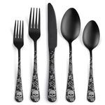 SANLUNS 40 Piece Skull Pattern Matte Silverware Set for 8, Black Flatware set Service for 8,Gothic Unique Skull Pattern Design,18/0 Stainless,Satin Finish Cutlery for 8,Dishwasher Safe