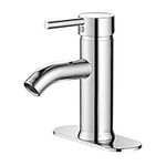 Modern Commercial Bathroom Faucet Chrome Single Handle One Hole Sink Faucet,Lavatory Vanity Sink Faucet with Two 3/8" Hoses and Deck Plate