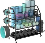 Staransun Home Gym Storage Rack - Weight for Dumbbells Yoga Mat with Two Extra Side Space Garage Caster Wheels Workout Equipment Organizer Easy Assemble, Black