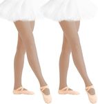 Ballet Tights Girls Dance Tights Ultra Soft Footed Tights School Students Leggings Pantyhose for Kids Girls 2 Pack (Tan, M)