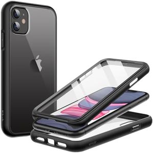 JETech Case for iPhone 11 6.1 Inch with Built-in Screen Protector Anti-Scratch, 360 Degree Full Body Rugged Phone Cover Clear Back (Black)