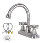 GOWIN Bathroom Sink Faucet with Water Supply Lines & Pop Up Drain Lead-Free 4 Inch Lavatory Faucet 2-Handle Tap Deck Mounted Brushed Nickel