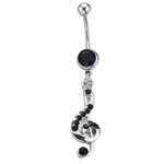 Beydodo Belly Button Piercing 14g Surgical Steel, Belly Button Rings for Women Musical Note Shape with Black Cubic Zirconia