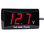 DC 12 Volt Digital Motorcycle Volt Meter Gauge Indicator-Searon LED Display Voltage for Motorcycle Car EZGO Club Car Yamaha Golf Carts (Red LED)