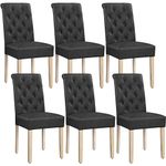 Yaheetech Set of 6 Dining Chairs Faux Leather Upholstered Kitchen Chairs Classic High Back Soft Padded Seat and Wooden Legs for Home, Restaurants, Dark Gray