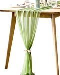 BOXAN Elegant 30x120 Inch Sage Green Sheer Table Runner 10Ft Long Chiffon Overlay for Bohemian Woodland Greenery Wedding Shower Party Decor, Chic Spring Summer Party Saint Patricks Day Supplies