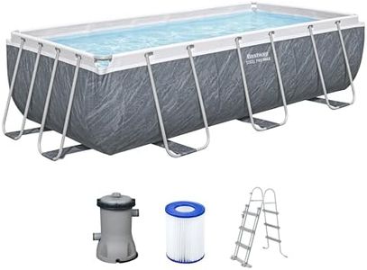 Bestway Power Steel Frame Pool Set mit Filterpumpe 404 x 201 x 100 cm, Marmor-Optik (Schiefergrau), eckig